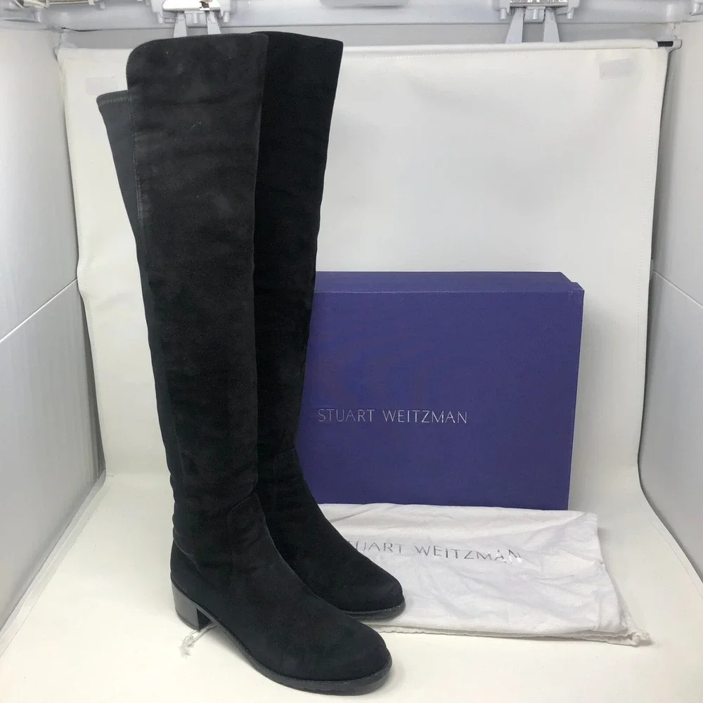 Stuart Weitzman Reserve Stretch Black Suede Over The Knee Boots Womens 6.5 Party